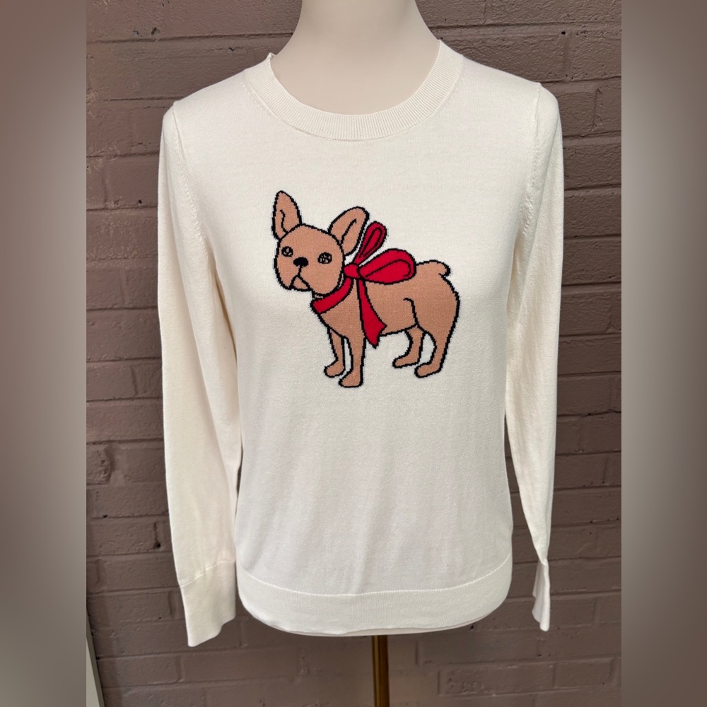 Banana Republic Ivory Dog with bow sweater M